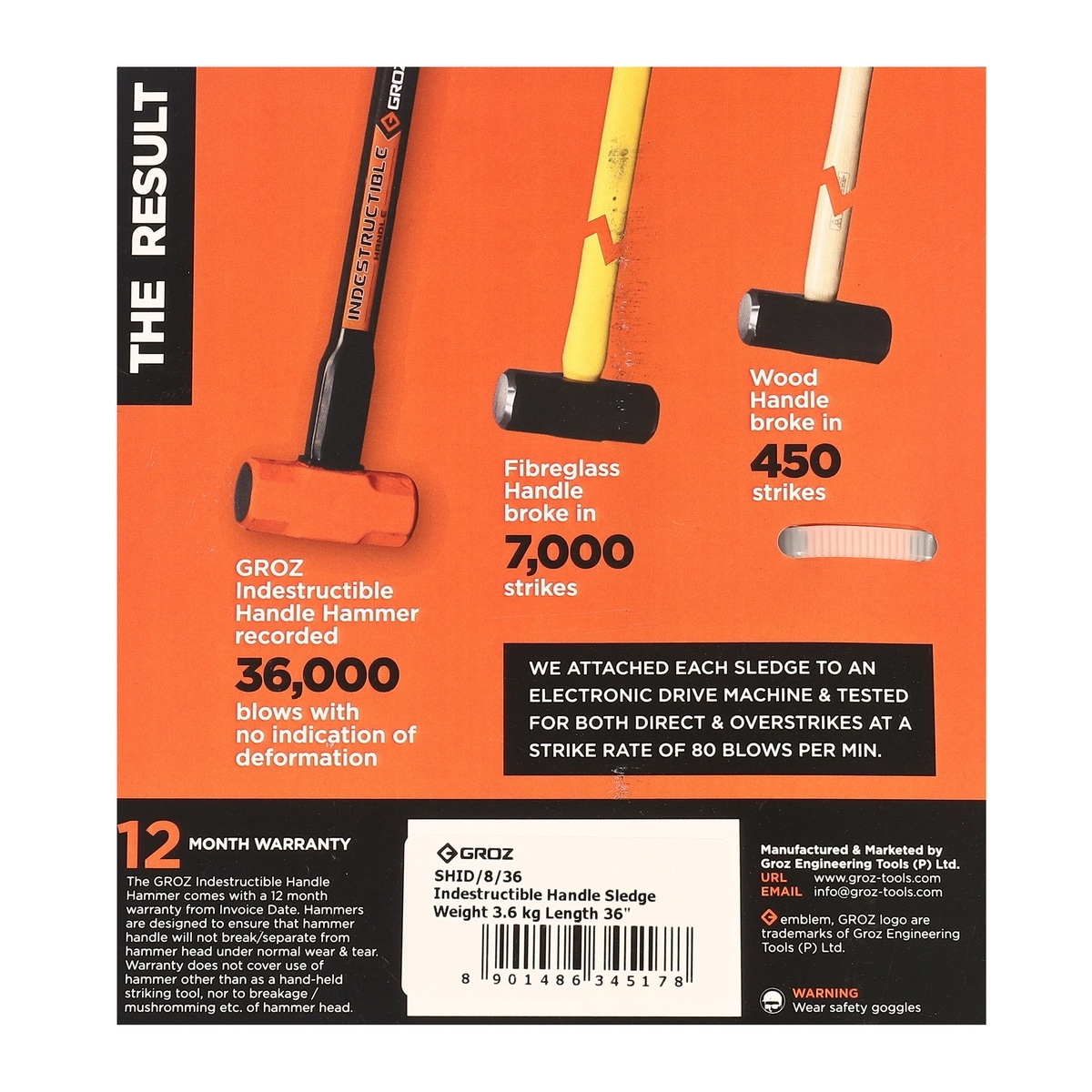 GROZ SHID/8/36 ค้อนปอนด์ด้ามยาง 8 ปอนด์ (3.6kg)