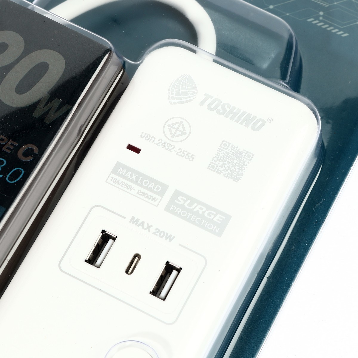 TOSHINO WY-43 ปลั๊กพ่วง 4ช่อง/ 2USB/ 1Type C/ 3เมตร 10A/2300W