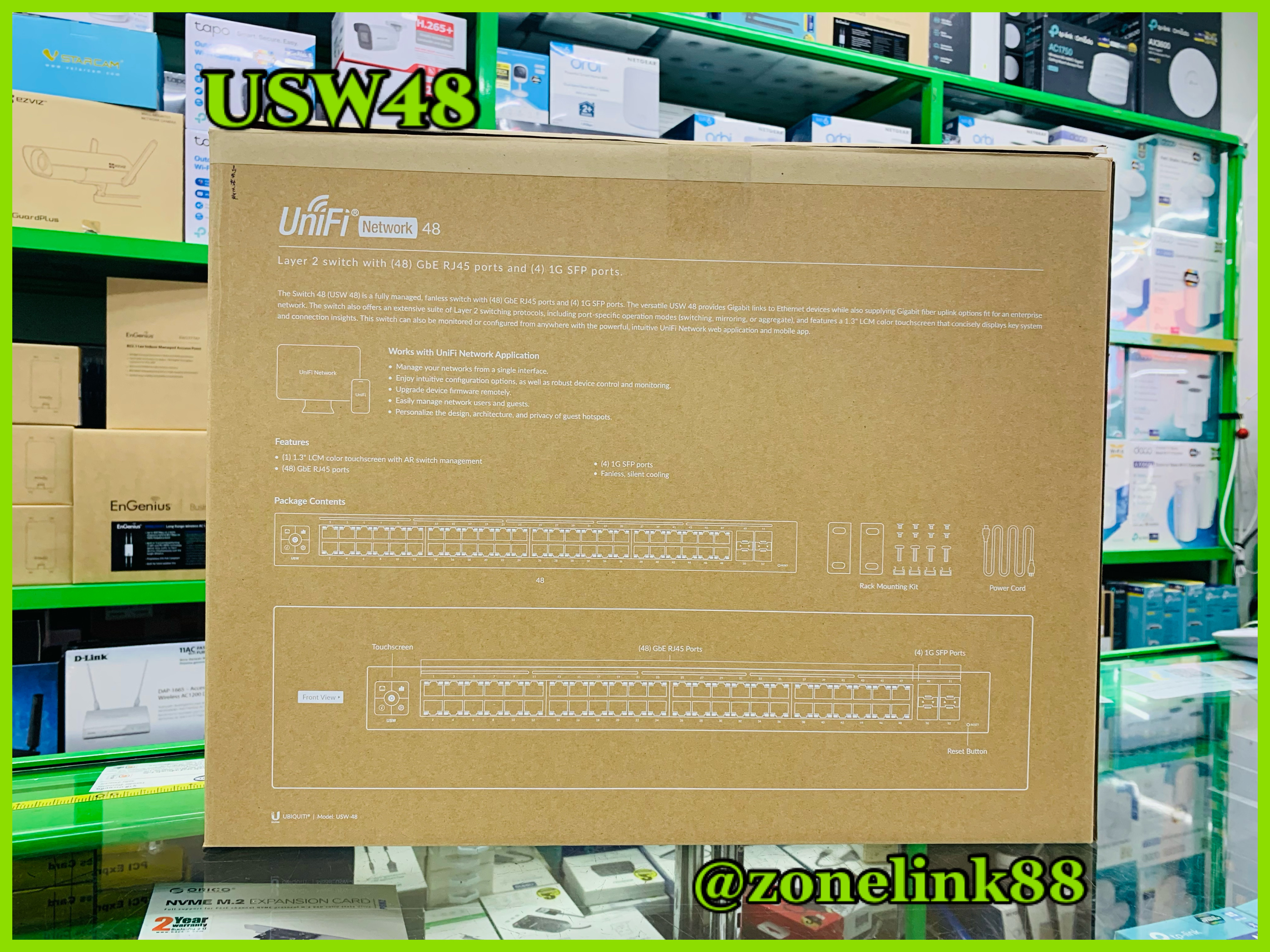 USW48 Layer 2 switch with (48) GbE RJ45 ports and (4) 1G SFP ports.