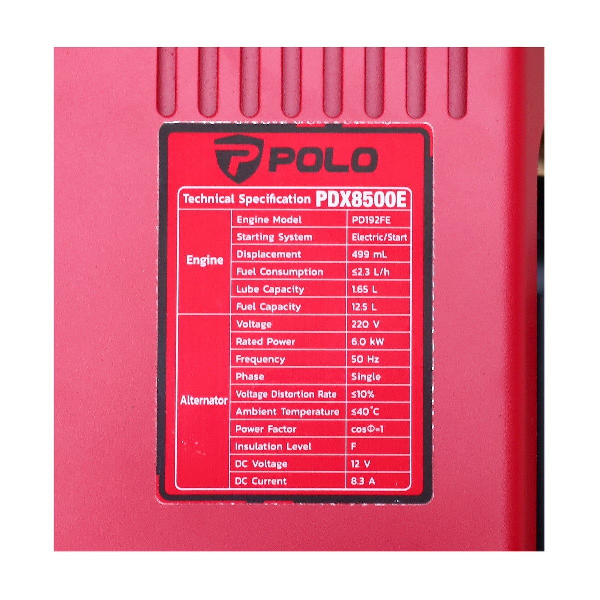 POLO PDX8500E เครื่องปั่นไฟดีเซล 6.5kw 10HP กุญแจ
