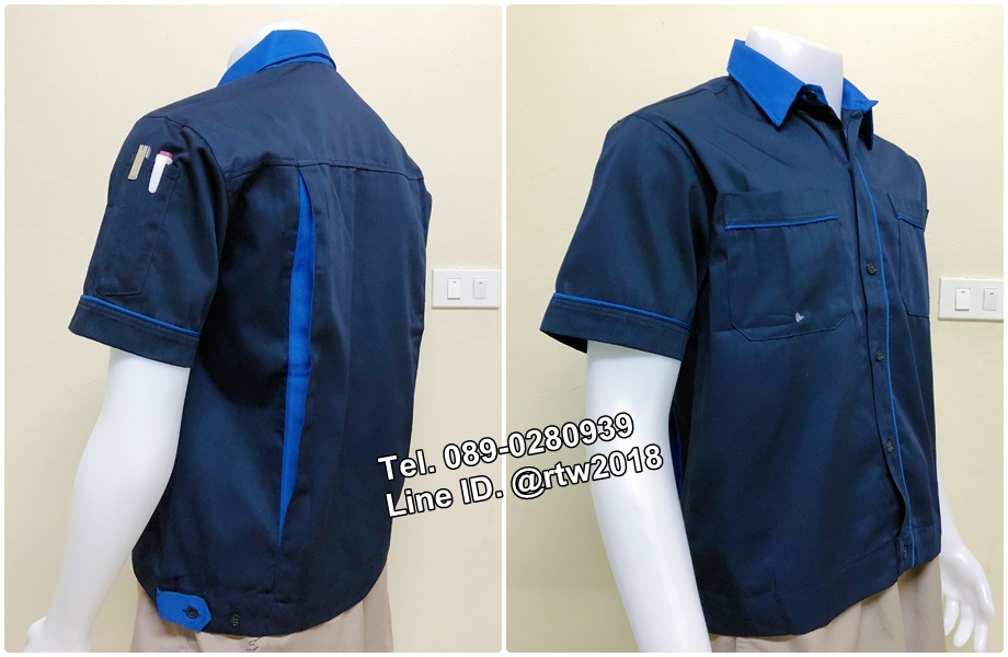 เสื้อช่างแขนสั้นแบบกรมกุ้นน้ำเงิน(รหัส A14)