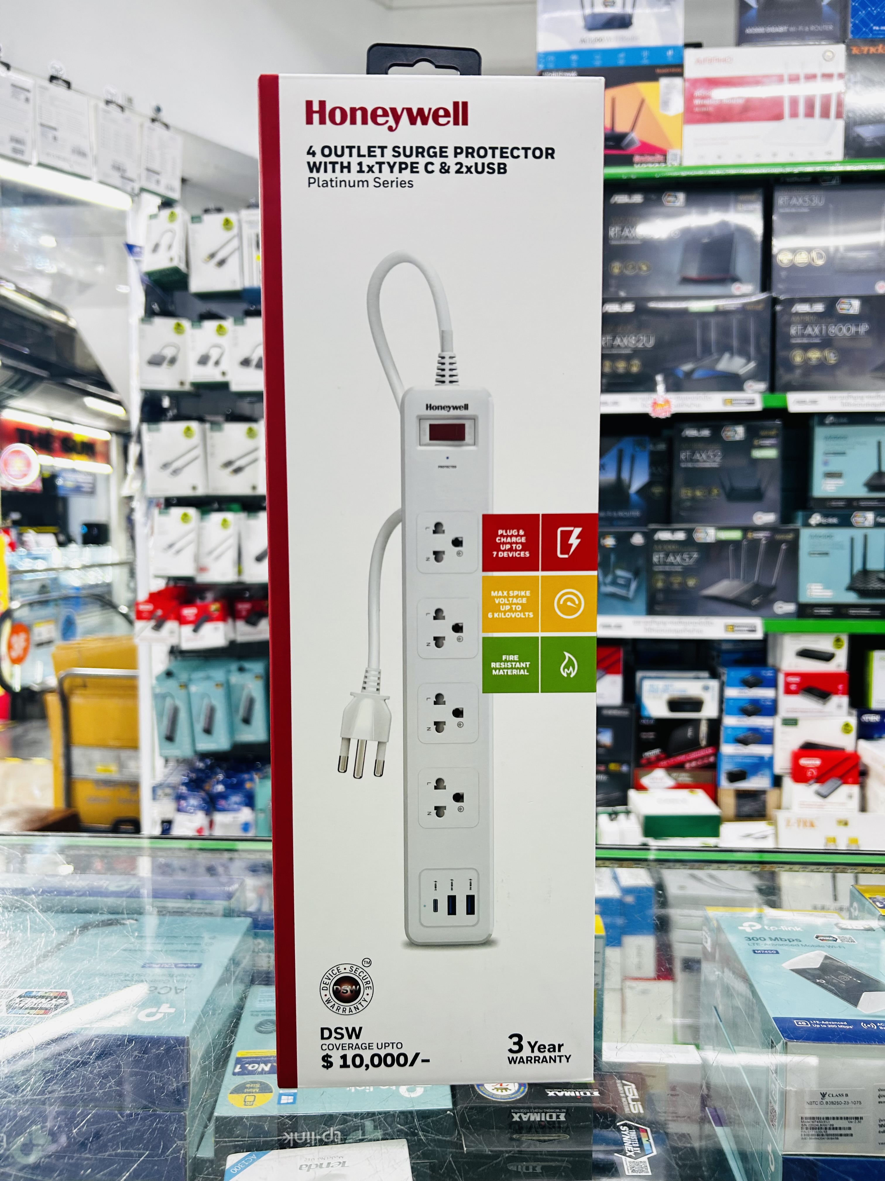 Honeywell HC000043 4 Outlet Surge Protector with 1*Type C &2USB 1.8m
