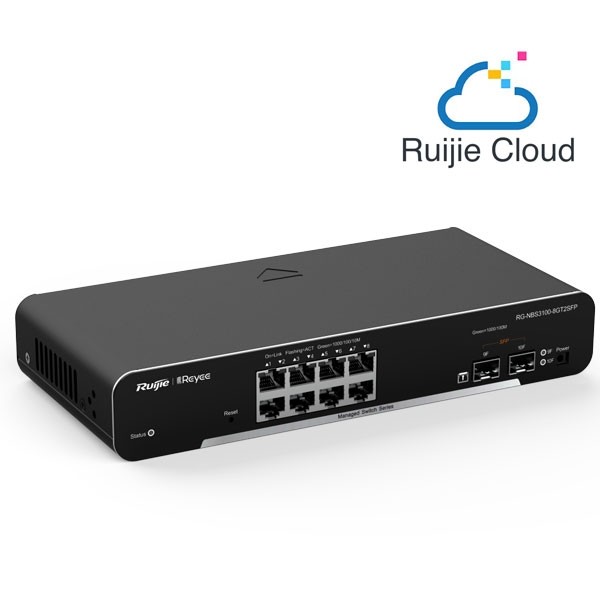 Reyee RG-NBS3100-8GT2SFP-P 8-Port Gigabit L2 Cloud Managed POE Switch, 8 POE/POE+ Ports, +2 SFP Gigabit Slots, 125W PoE Power Budget, Desktop Steel Case