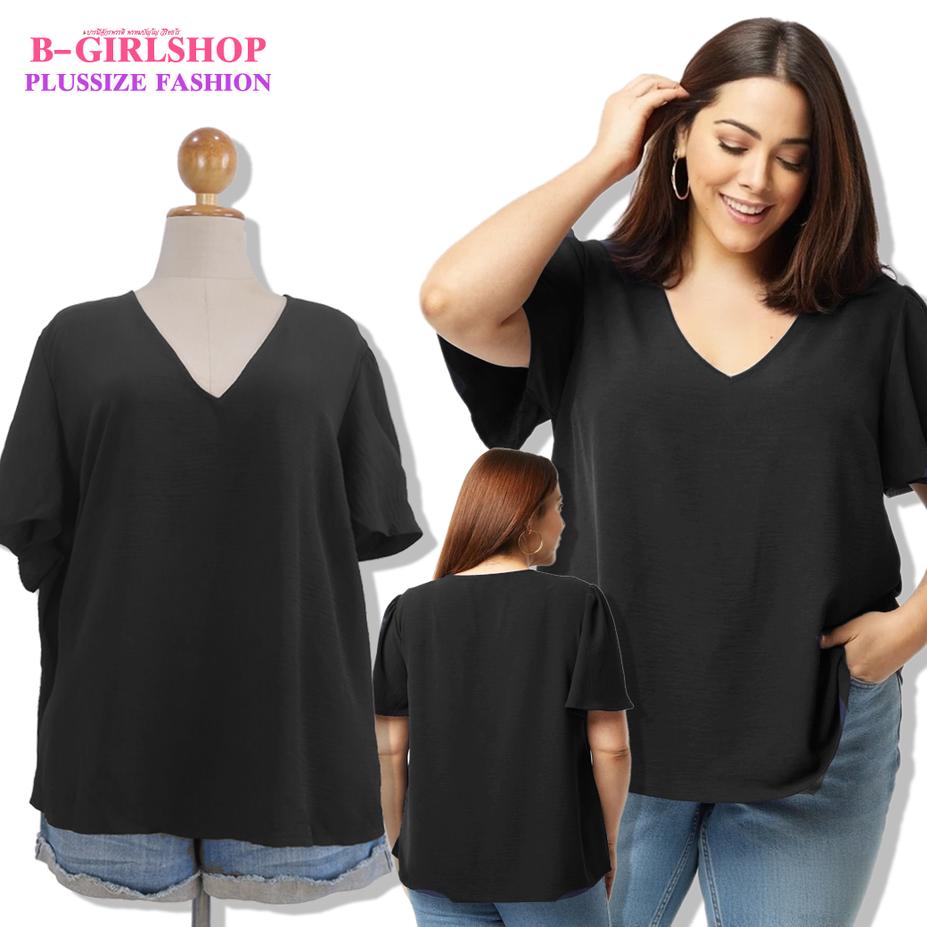 Ha6825-2 *แบรนด์นอก KIABI* ไซส์ 3x เสื้อสาวอวบสีดำผ้าอัดย่นในเนื้อนิดๆ ไม่ต้องรีด คอวีแขนระบายผ้าใส่สบาย mix and match ได้ง่าย รอบอก 60 วงแขน 29 ชาย 68 ยาว 30 นิ้ว