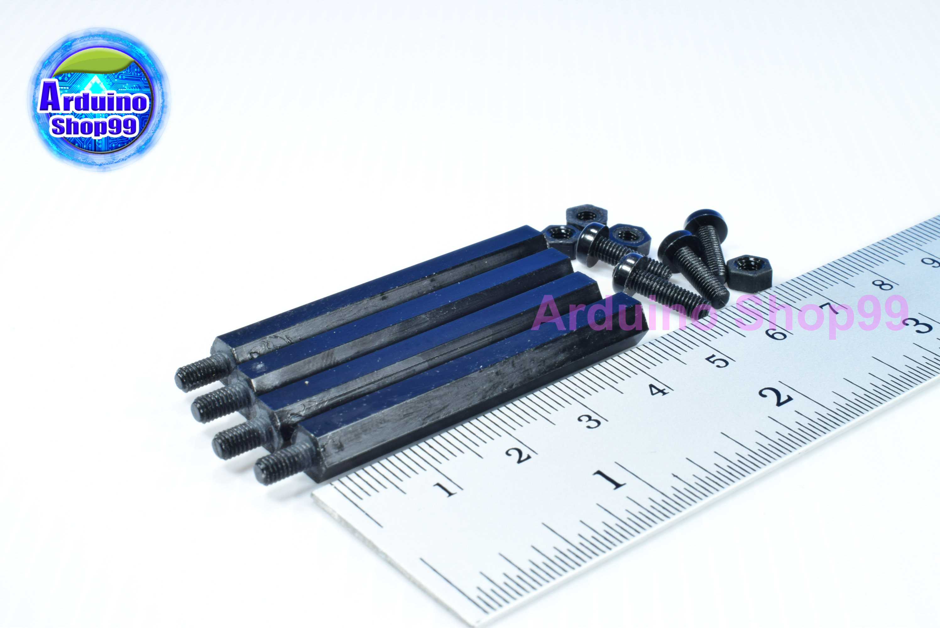 M3*45+6 Column single head Black ( 1 ชุด 4 ตัว )+น๊อตหัวกลมพลาสติก