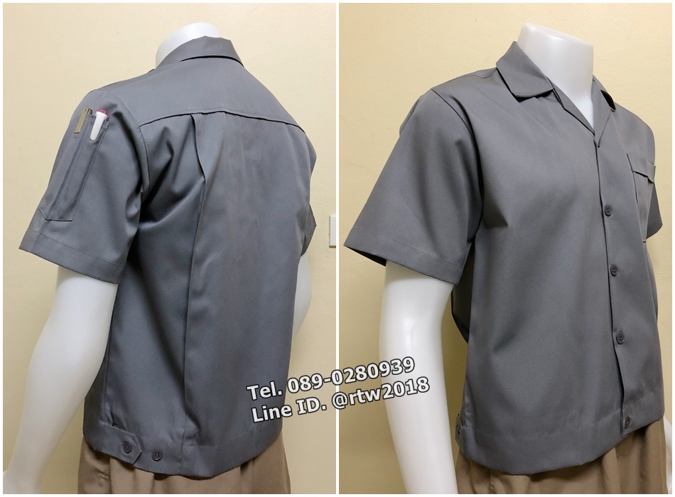 เสื้อช่างแขนสั้นแบบสามกระเป๋าสีเทาล้วน (รหัส A11)