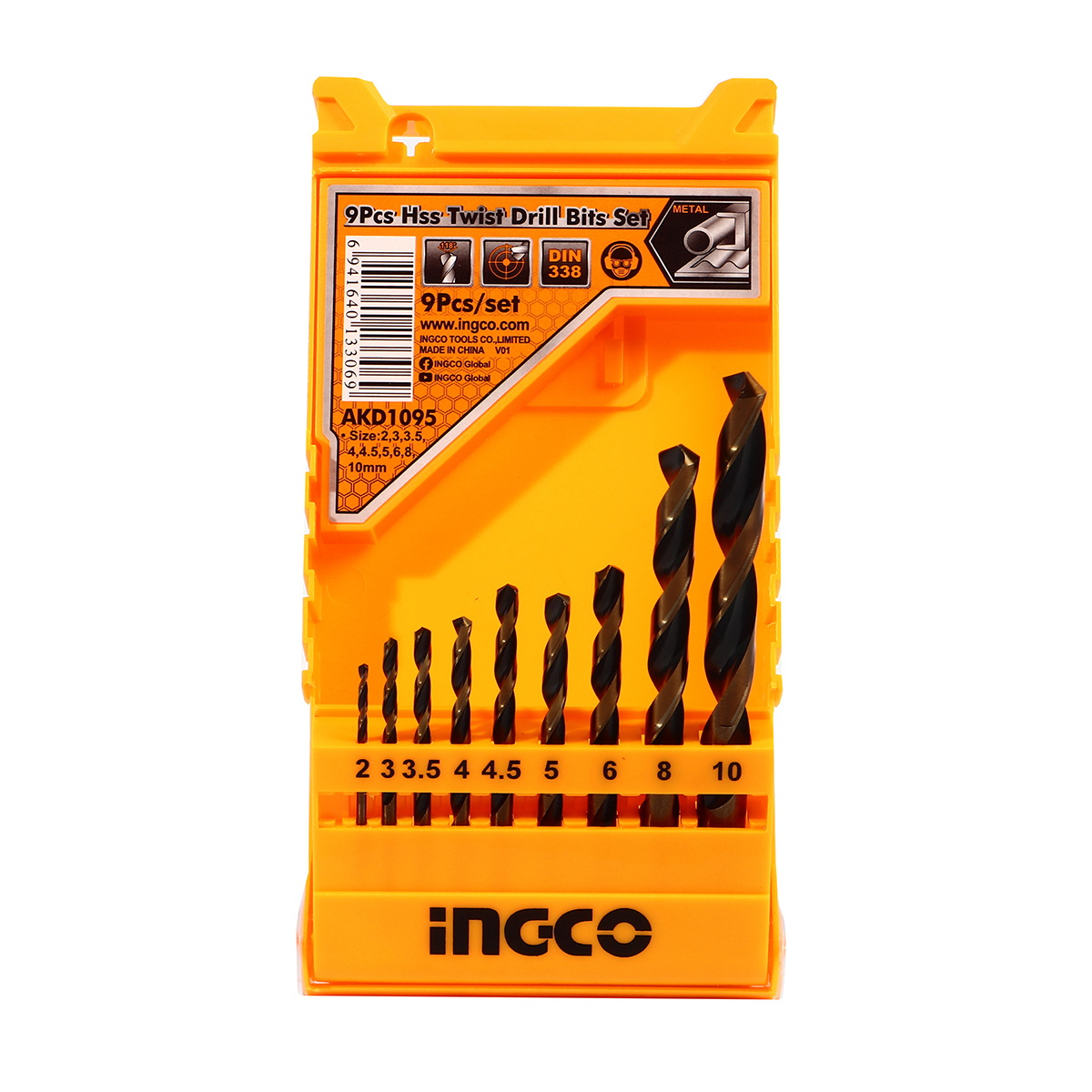 INGCO AKD1095 ชุดดอกสว่านเจาะเหล็ก HSS 9ชิ้น