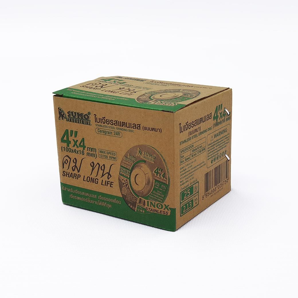SUMO ใบเจียรสแตนเลส 4"x4mm หนา สีเขียว (25ใบ/กล่อง)