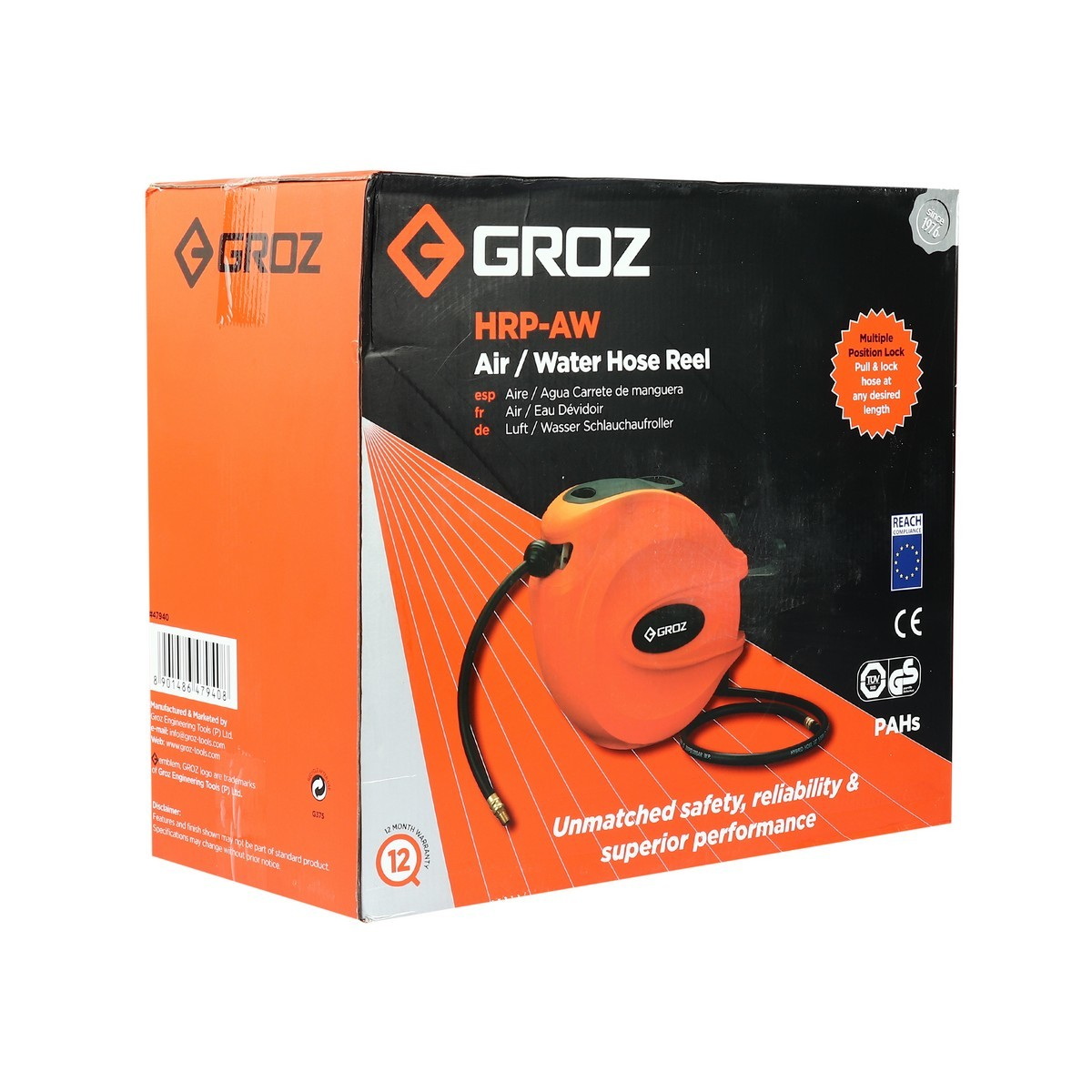 GROZ HRP-AW โรลม้วนเก็บสายลม สายน้ำ 3/8"x15m