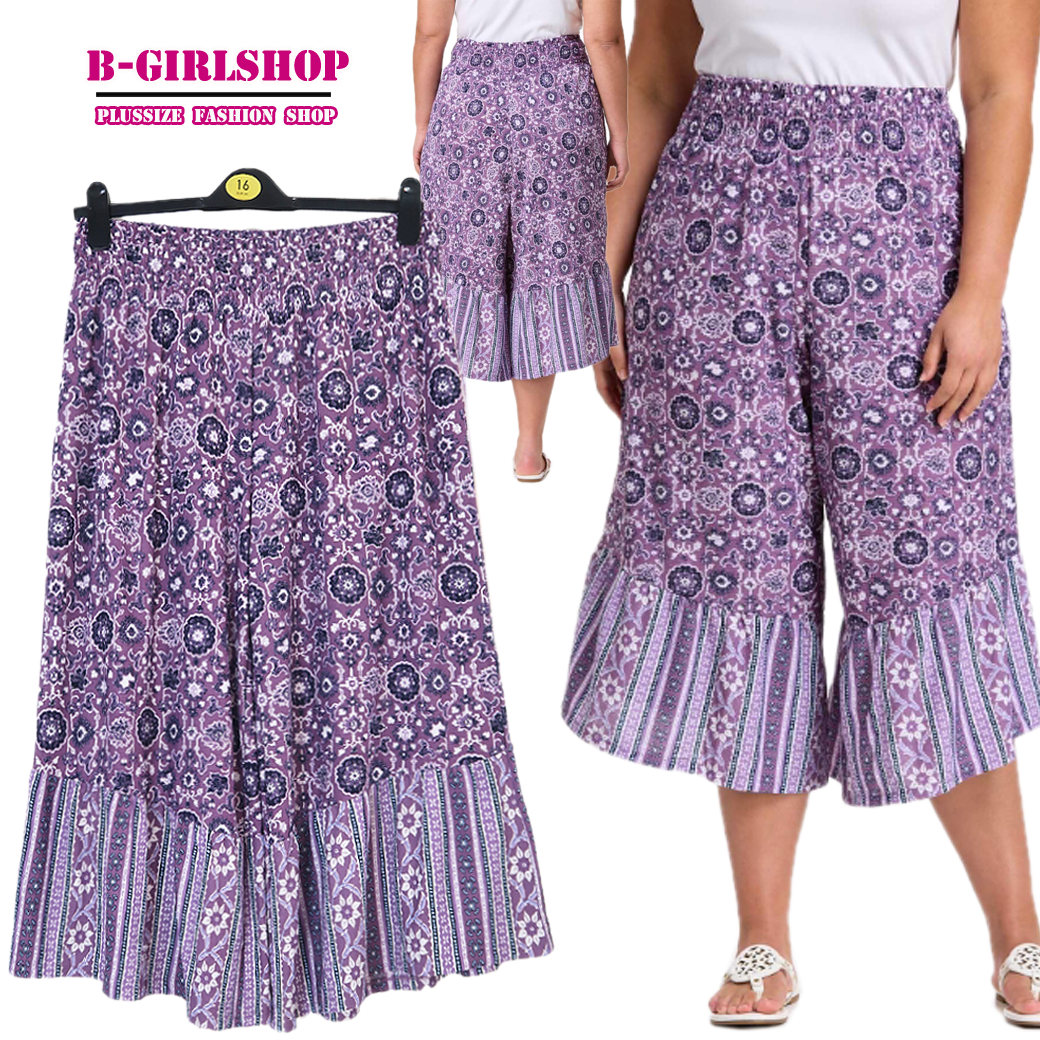 Ha5168-2 *แบรนด์นอก Cato* ไซส์ 22/24 กางเกงกระโปรงสไตล์โบฮีเมียนทรง 5 ส่วนผ้าพริ้วใส่สบาย ผ้ายืดหยุ่นได้ไม่รั้ง ขอบเอวยางตัดต่อลายสวยจ้า รอบเอว 46 ยืด 58 (ดึงสุดมือ 64) สะโพก 66 - 72 ต้นขา 40 - 46 ยาว 36 นิ้ว