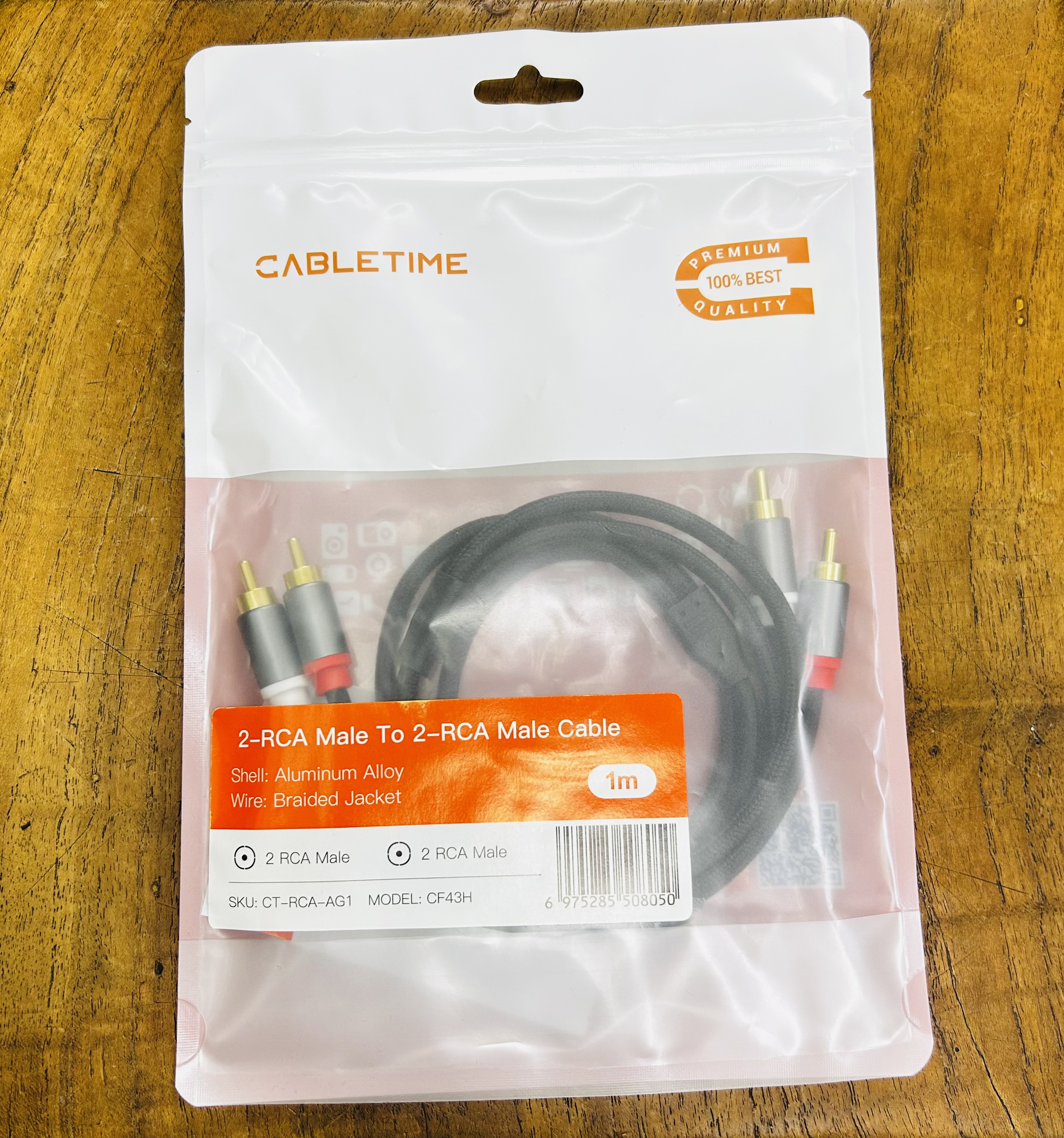 CABLETIME CF43H 2-RCA Male to 2-RCA Male Cable 1m.