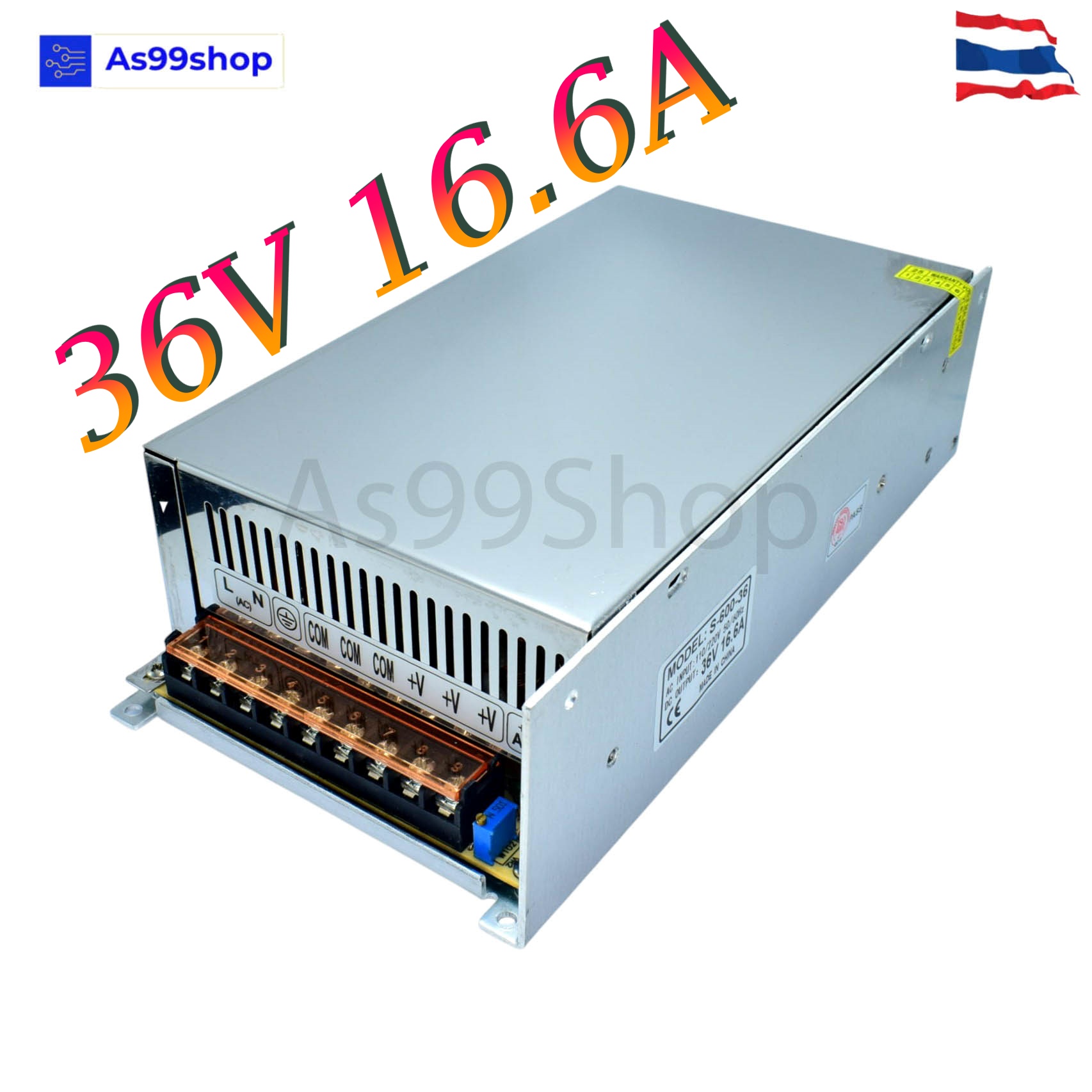 สวิตชิ่งเพาเวอร์ซัพพลาย Switching Power Supply 36V 16.6A 600W(สีเงิน) S-600-36