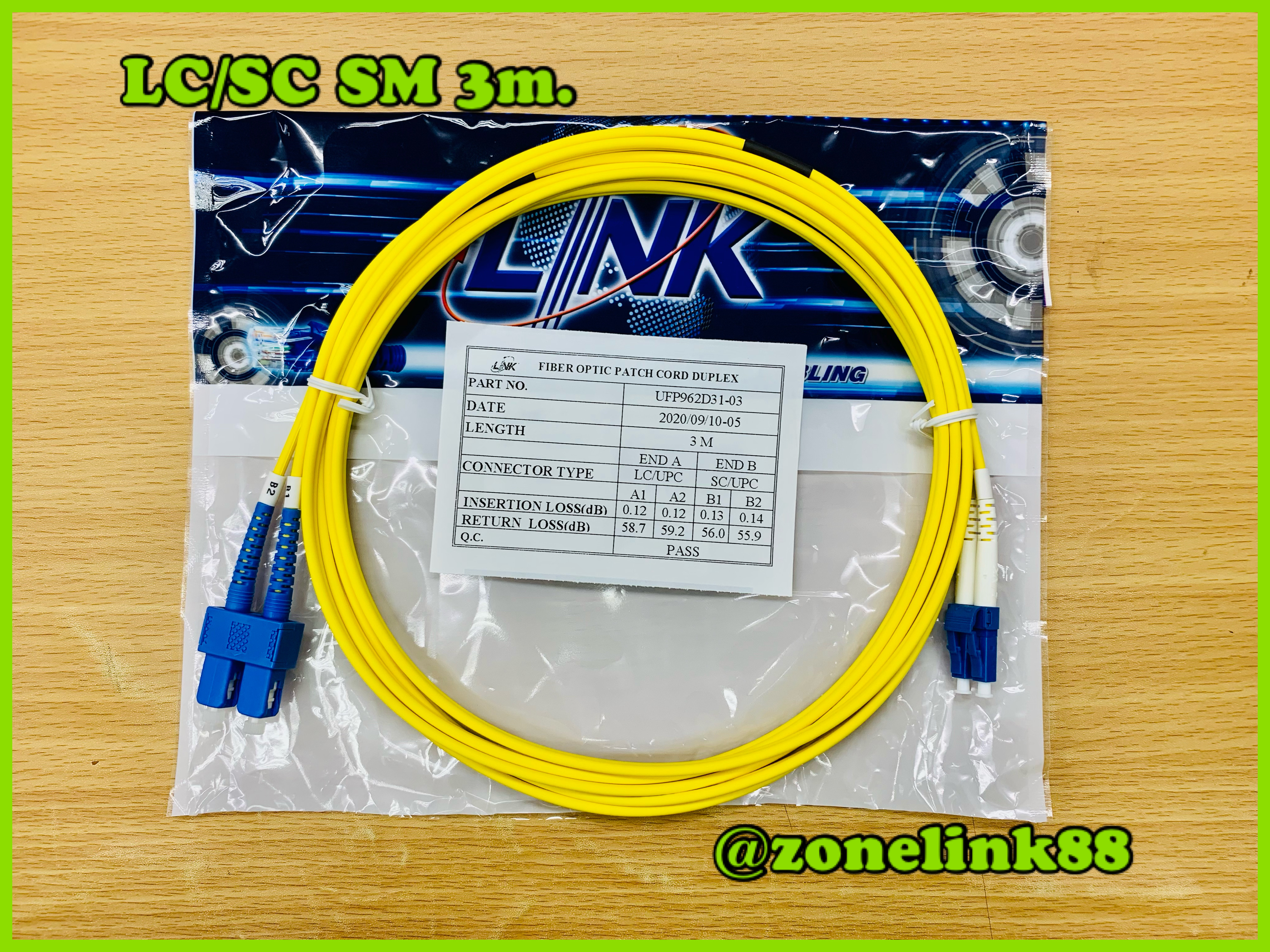 Link UFP962D31-03 LC/UPC to SC/UPC Single mode 9/125 Duplex Patch Patch 3m.LSZH