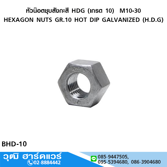 หัวน๊อตชุบสังกะสี HDG (เกรด 10) M10-30
