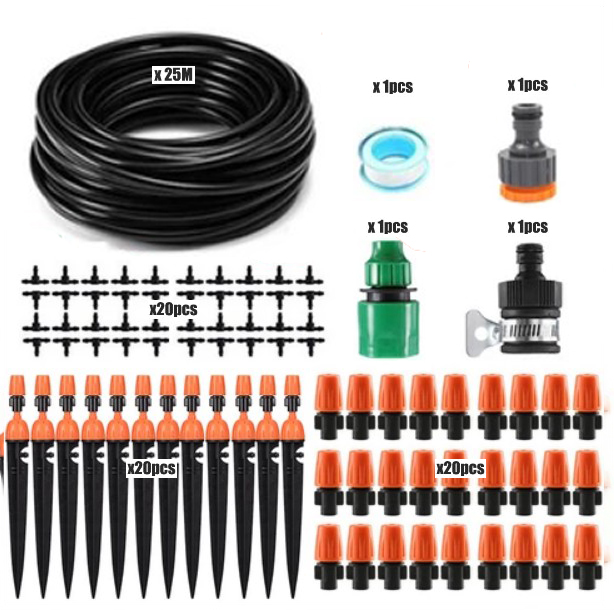 ชุดรดน้ำต้นไม้แบบพ่นและสเปรย์หมอก DIY Micro Drip Irrigation 20ชิ้น สายยาว 25เมตร