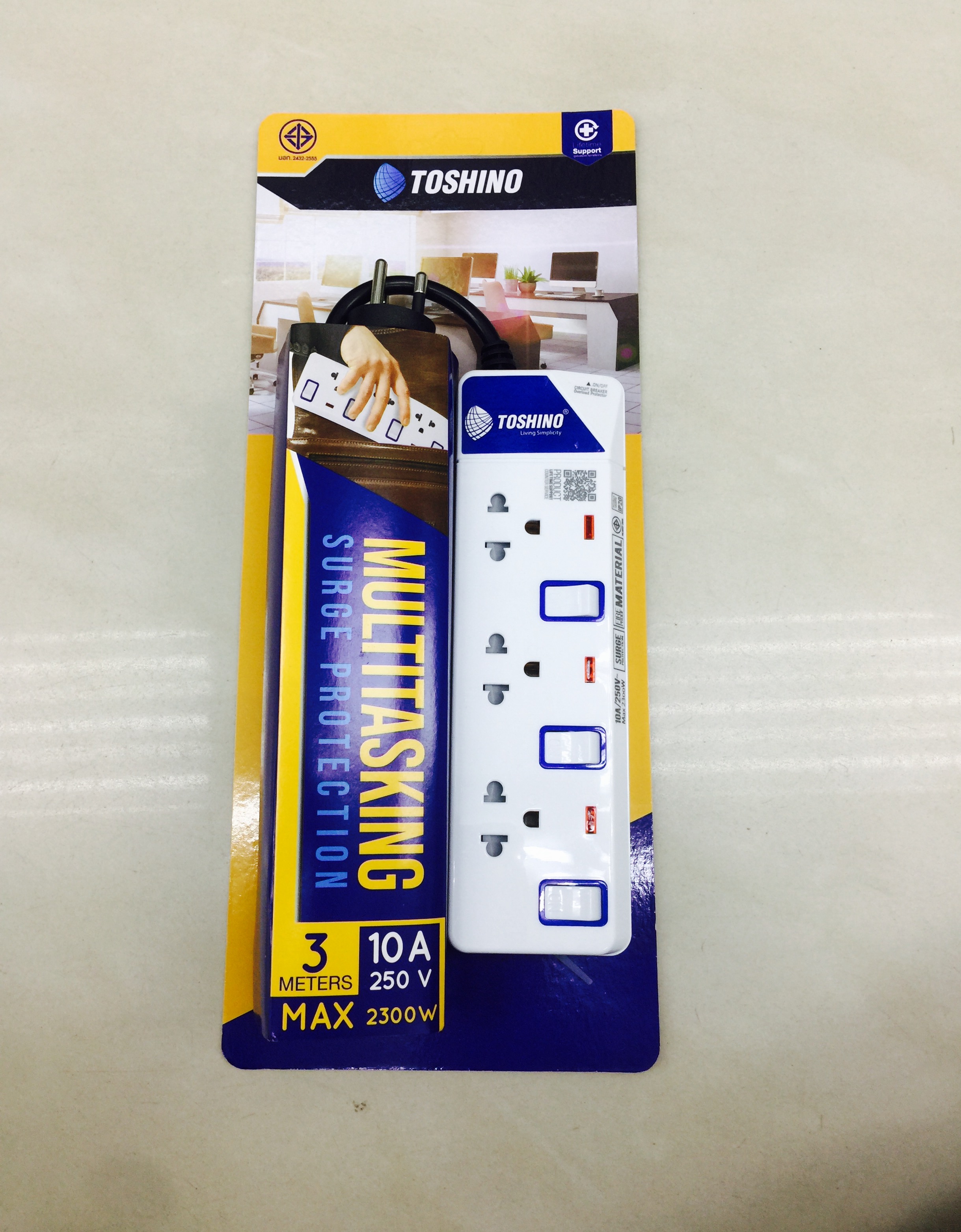TOSHINO ET-913 3m.รางปลั๊กไฟ 3 ช่อง 3 สวิตช์ รุ่น ET-913 3 x 0.75 mm²