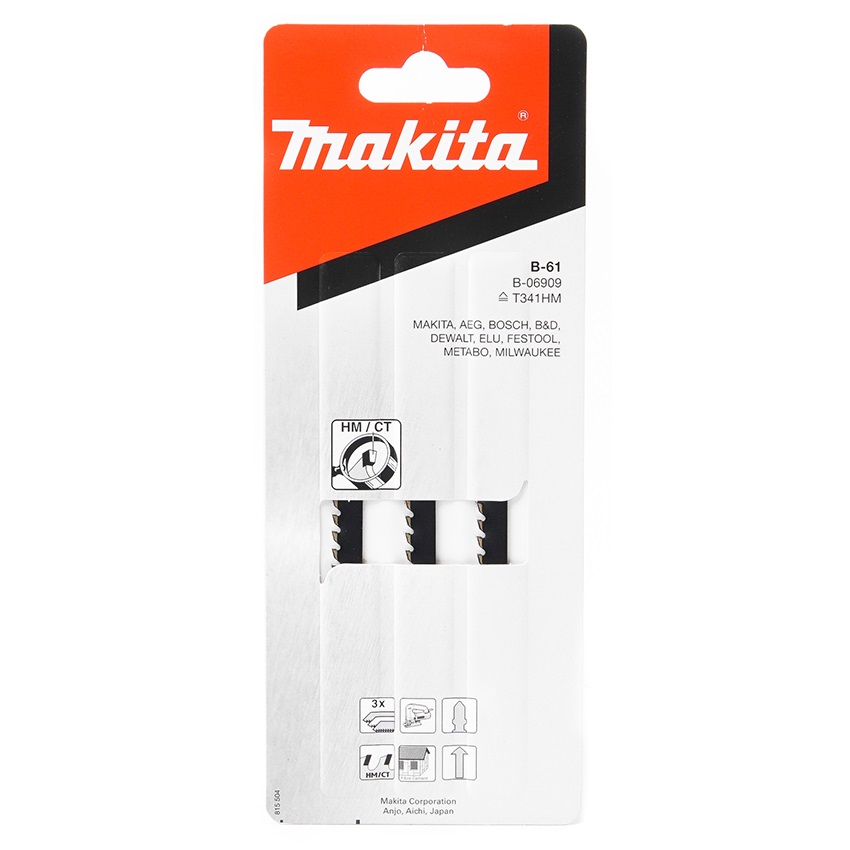 MAKITA B-06909 ใบเลื่อยจิ๊กซอว์ No.B-61 (3ใบ/แผง) T341HM ไฟเบอร์ซีเมน / พลาสติก แบบยาว