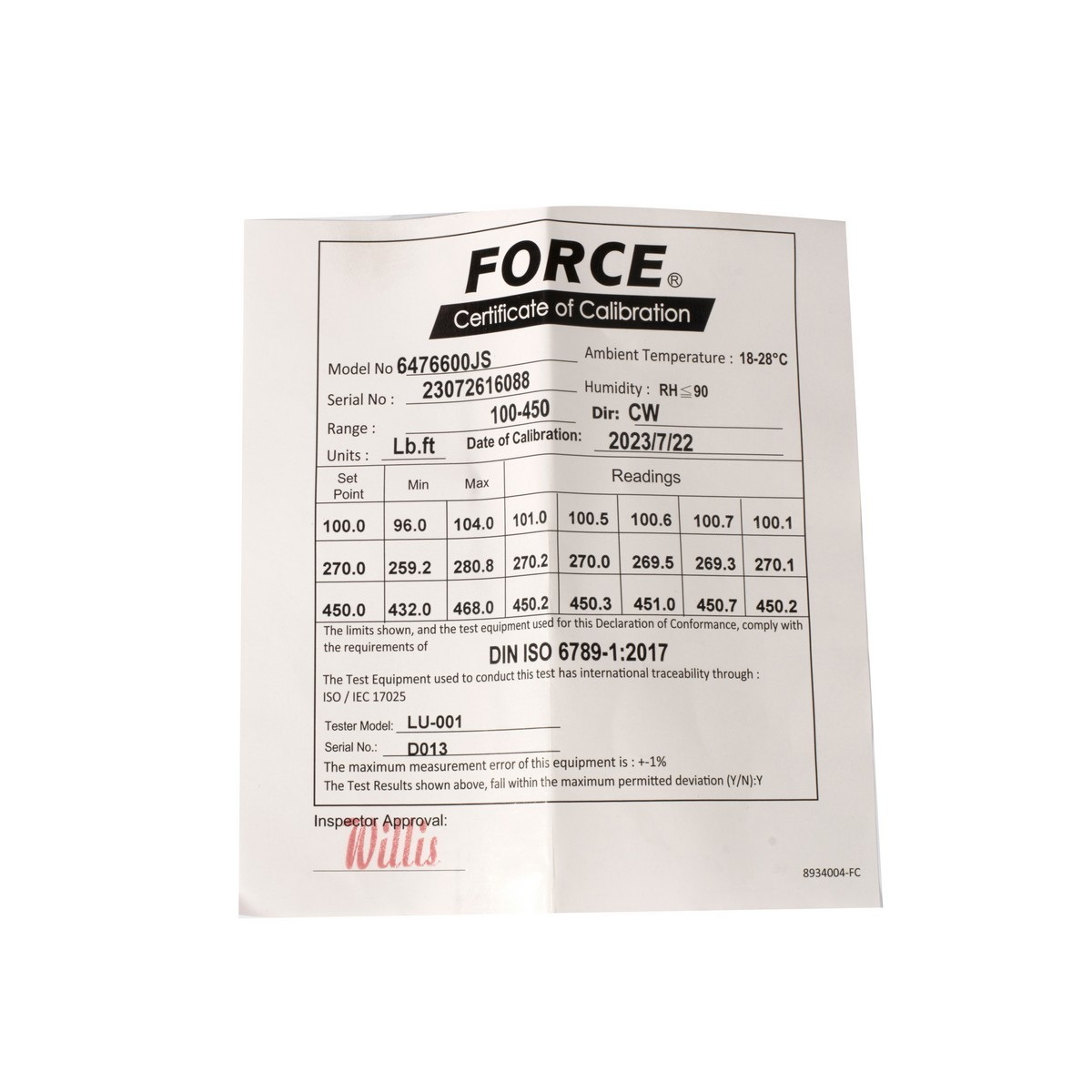 FORCE 6476600JS ประแจปอนด์ชนิดมีเสียง 3/4"x1010mm 100-450Ft-lbs