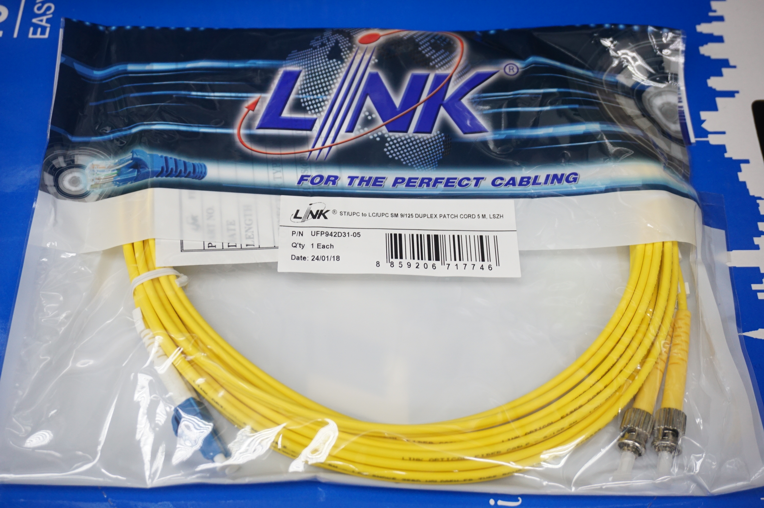Fiber Optic 5m.SM. UFP942D31-05 ST-LC Patch Cord OS2, Duplex Single-mode, (3.0 mm Jacket)/UPC-UPC, Lengths 5 m.