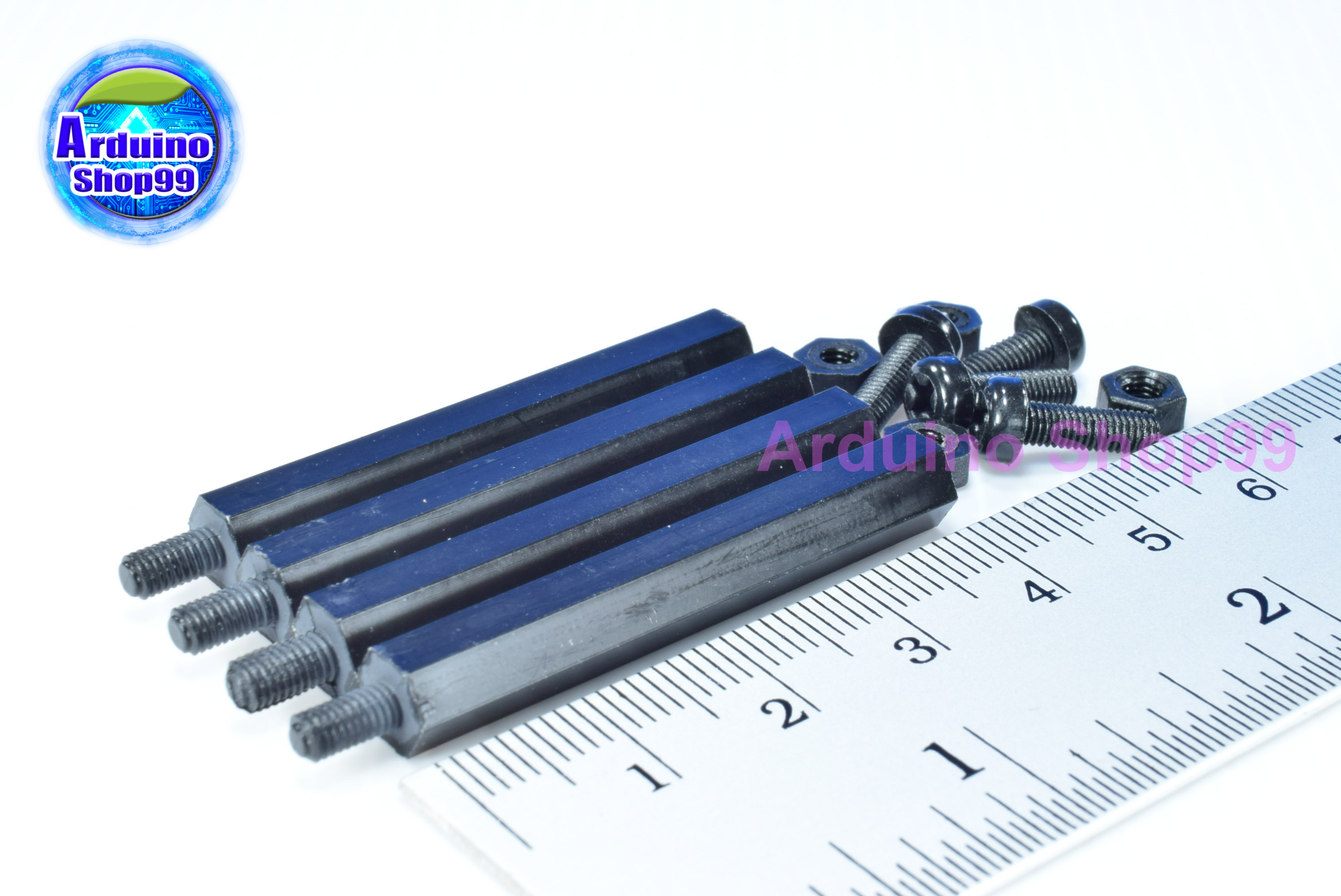 M3*40+6 Column single head Black ( 1 ชุด 4 ตัว )+น๊อตหัวกลมพลาสติก