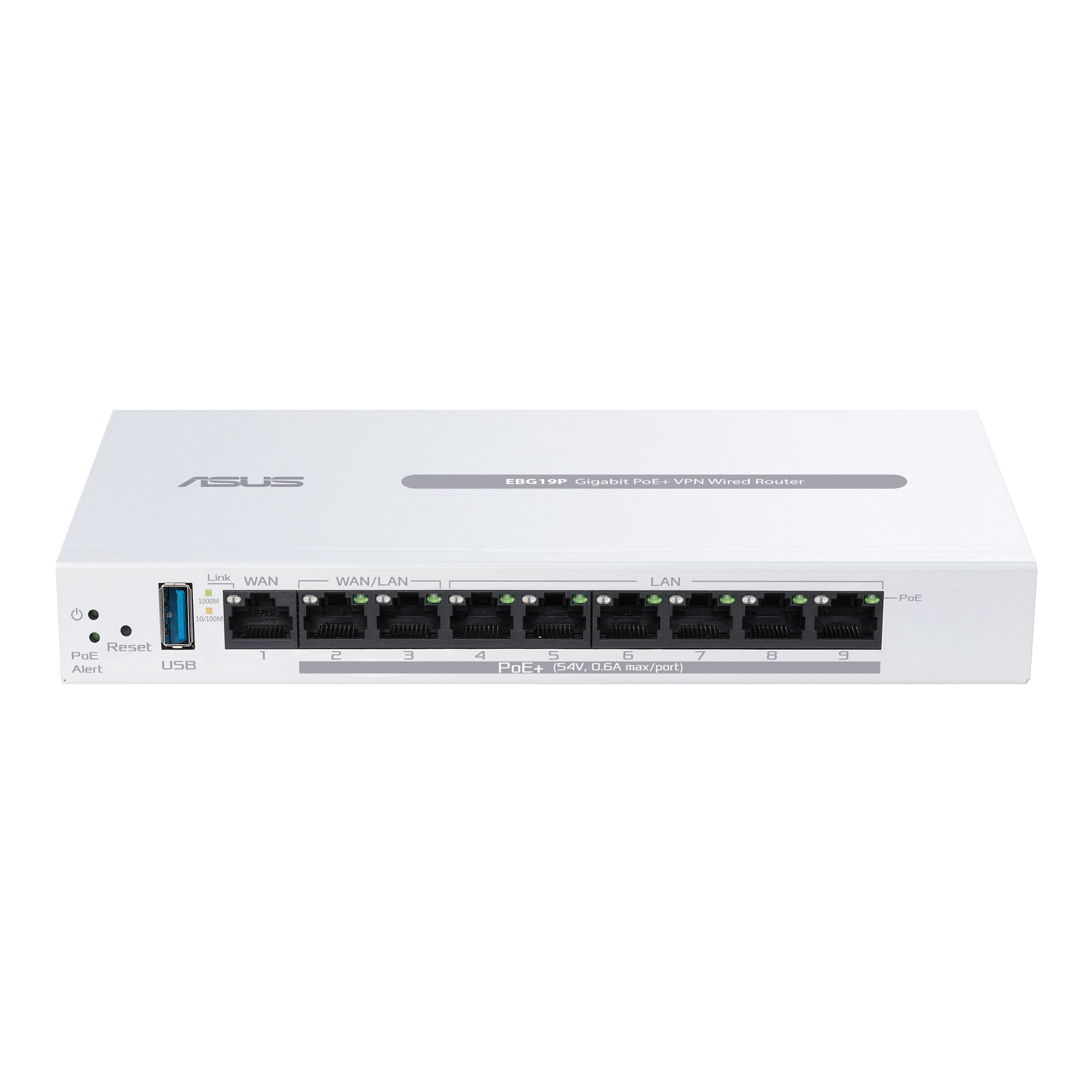 ASUS ExpertWiFi EBG19P Gigabit PoE+ VPN wired router, 8 PoE+ ports, 123W, Up to 3 WAN ethernet ports + 1 USB WAN, Perfect for APs, Commercial-grade network security, Easy centralized management ExpertWiFi app