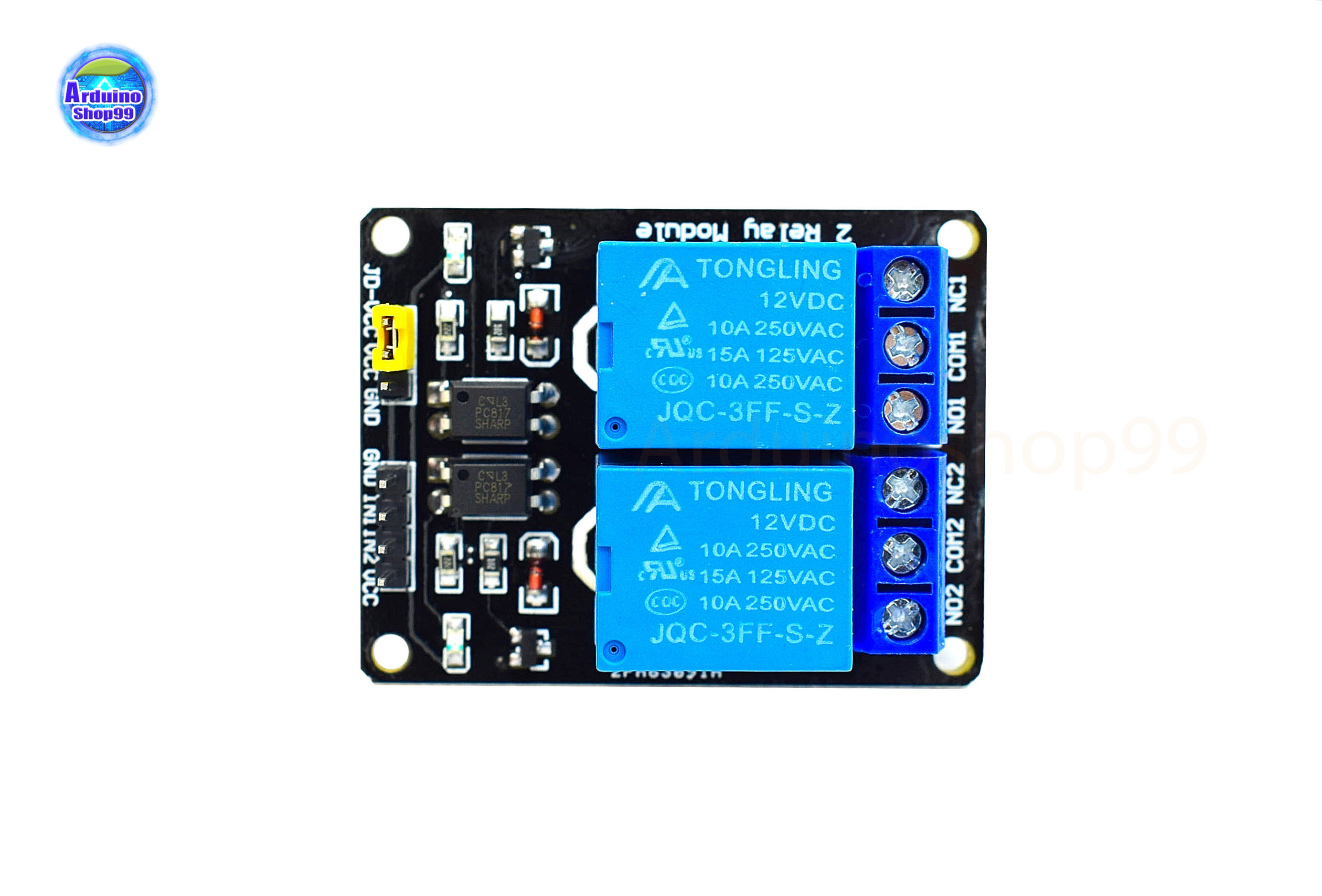2-channel 12V relay module with optocoupler isolation low-level trigger