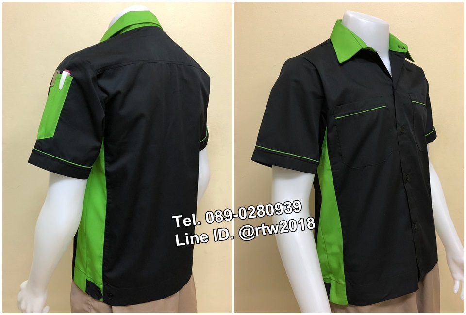เสื้อช่างแขนสั้นแบบดำข้างเขียว (รหัส A5)