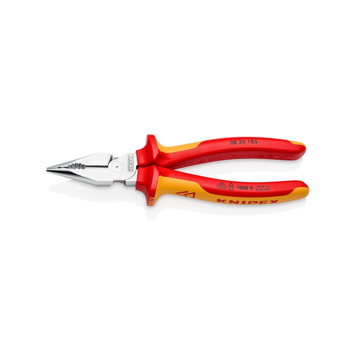 KNIPEX 08 26 185 คีมรวมปากแหลม เคลือบโครม ด้ามVDE 185mm ป้องกันกระแสไฟ 1000V