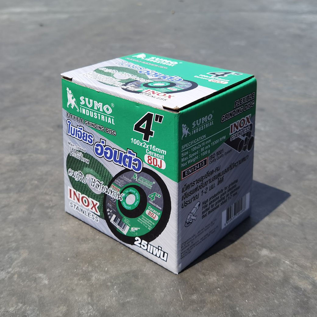 SUMO ใบเจียรสแตนเลส 4"x2mm Ceragrain80J สีเขียว (25ใบ/กล่อง)