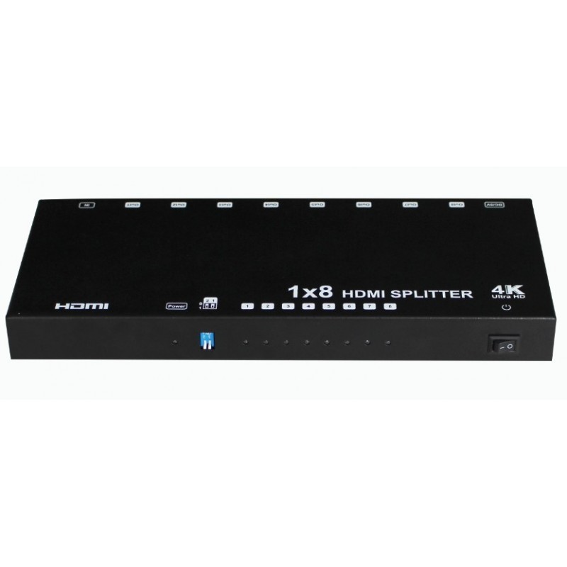 FH-SP108E HDMI Splitter เข้า 1 ออก 8 จอ รองรับความละเอียดสูงสุดถึง UItra HD 4Kx2K(3840x2160@60Hz YUV 4:2:0 ) และ 1080P เลือกใช้โหมด EDID ได้ 4 แบบช่วยให้แสดงผลได้ดีที่สุด แม้ใช้จอต่างรุ่น ต่างยี่ห้อกัน