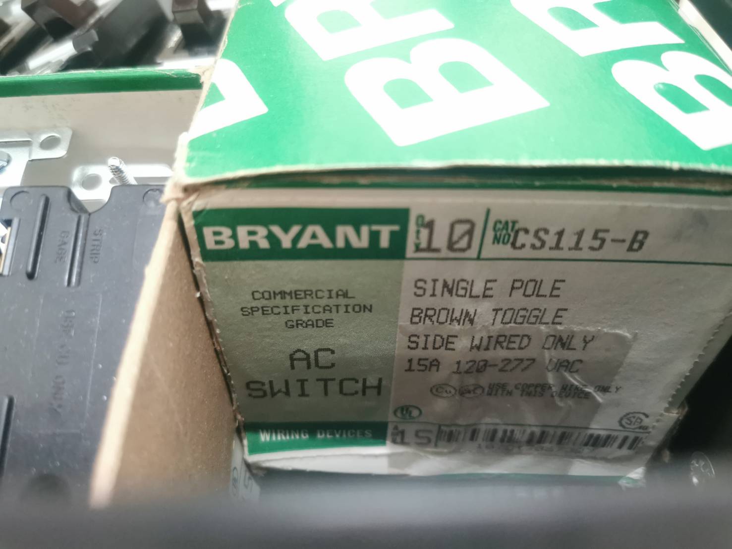 Toggle Switch, Bryant , CS115-B, AC Switch, Single Pole