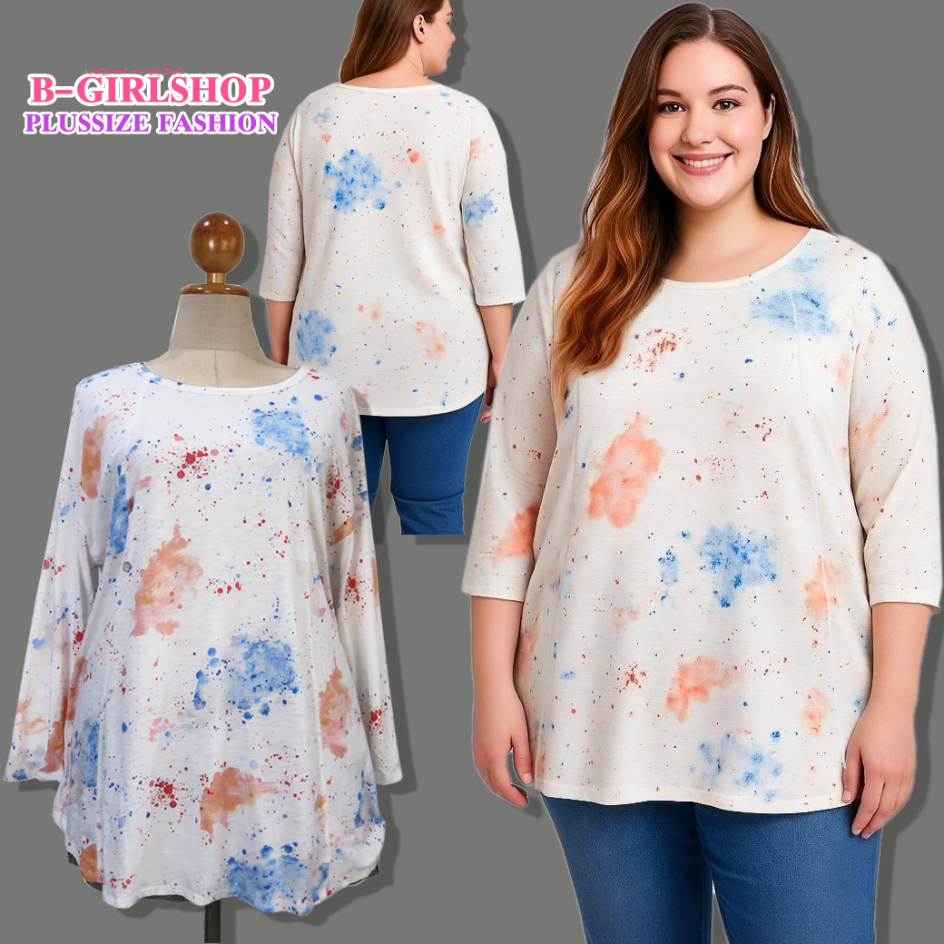 Ha6764 *แบรนด์นอก westbound* เสื้อยืดผ้าคอตตอนผสมโมดัลเนื้อดีสีขาวลายสะบัดสีสดใส ผ้าดี รอบอก 54 ยืด 60 วงแขน 22 - 26 ชาย 60 - 66 ยาว 31 นิ้ว