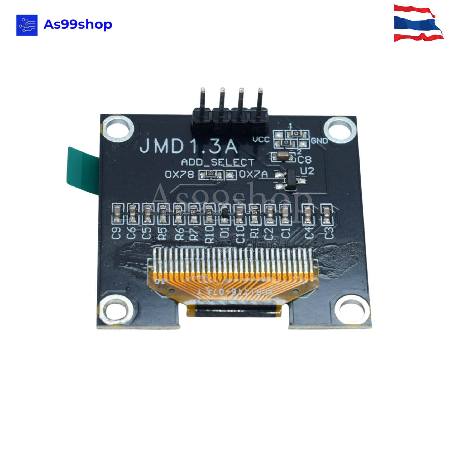 จอ OLED 1.3 นิ้ว 128x64 I2C สีขาว ชิป SH1106 สำหรับ Arduino/ESP32/Raspberry Pi