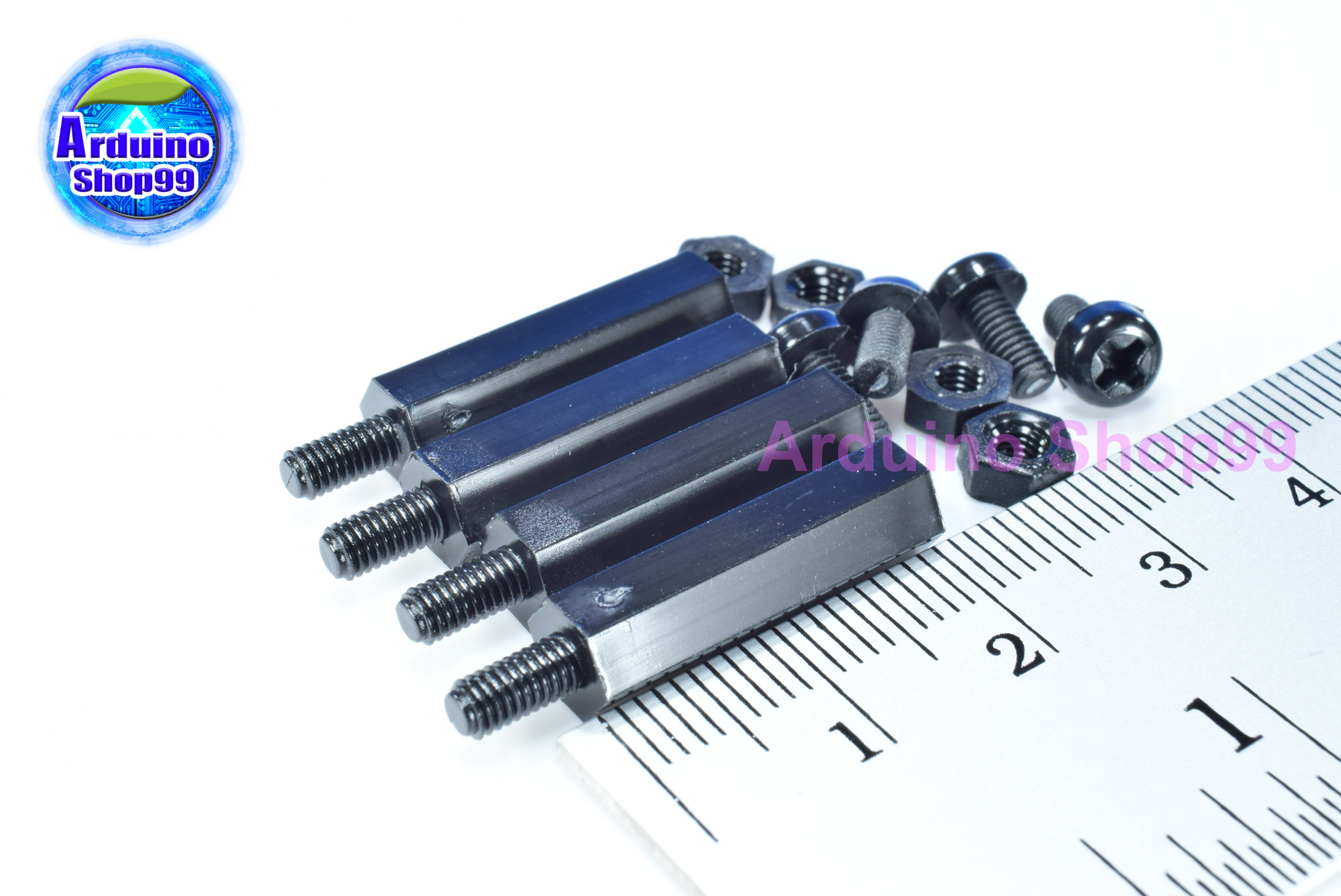 M3*20+6 Column single head Black ( 1 ชุด 4 ตัว )+น๊อตหัวกลมพลาสติก