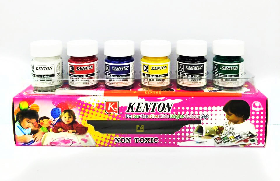 สีโปสเตอร์ ตรเคนตั้น รุ่น ครีเอทีฟ คิดส์ ชุด 6 สี พร้อมพู่กันและจานสี