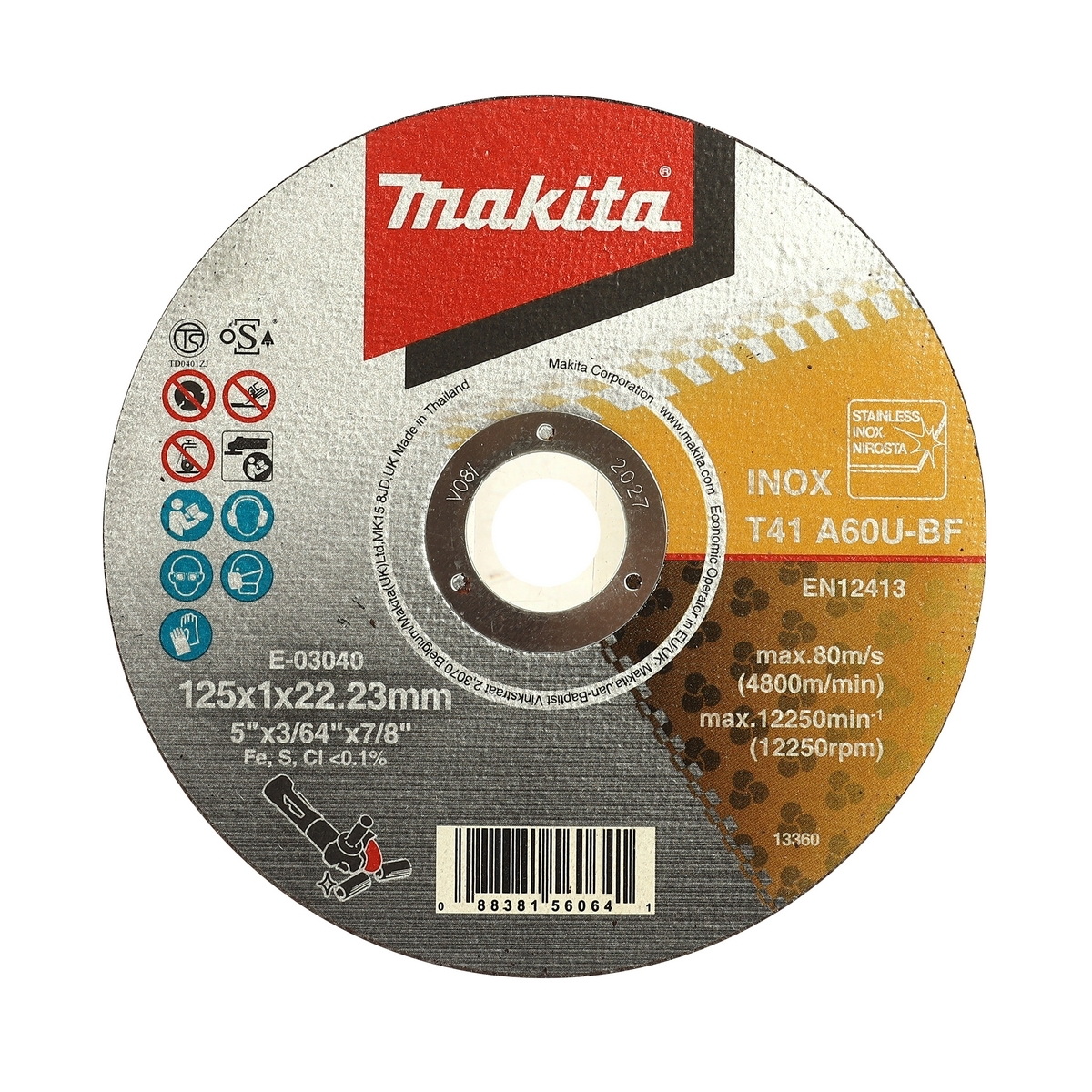 MAKITA E-03040 ใบตัดไฟเบอร์ 5"x1mm (เหล็ก/สแตนเลส)