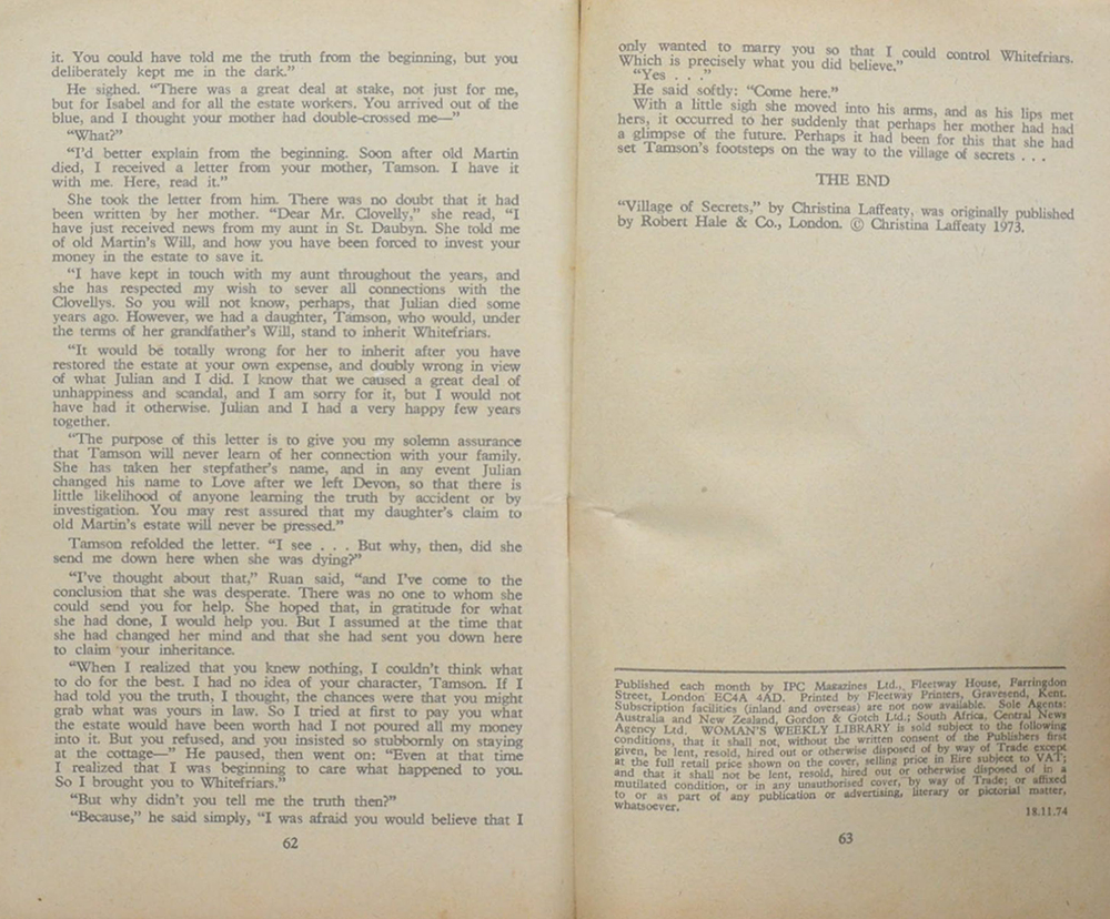 WOMAN’S WEEKLY LIBRARY No.1174 VILLAGE OF SECRETS (เล่มเล็ก)