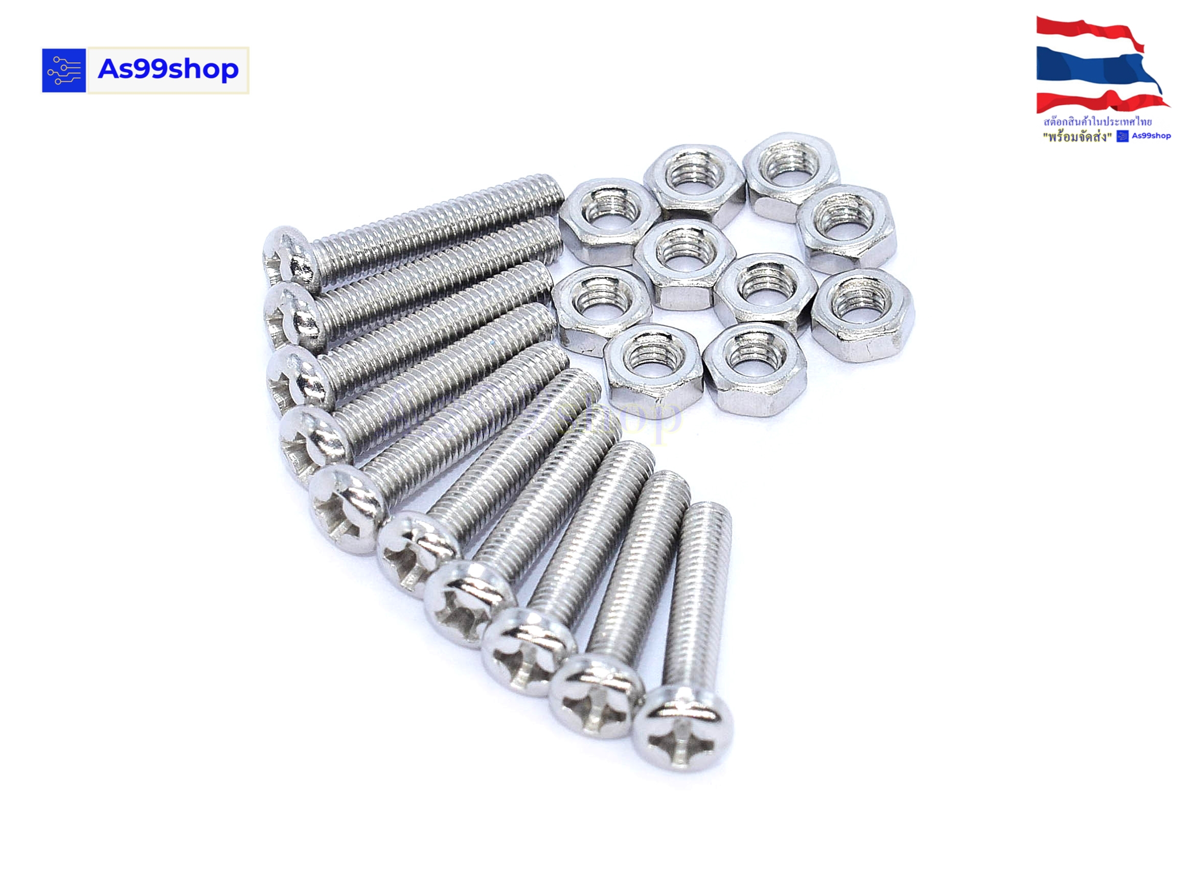 M3*16, M3*20 น็อตสกรูหัวกลมแฉก Screw Nut Bolt (หัวกลม 10ชุด)