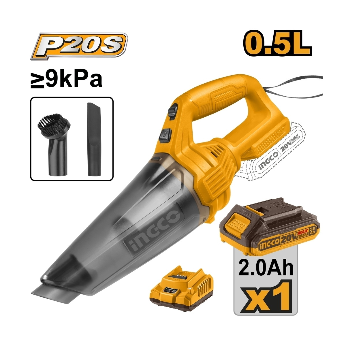 INGCO CVLI20126 เครื่องดูดฝุ่นไร้สาย 0.5L 20V แบตx1