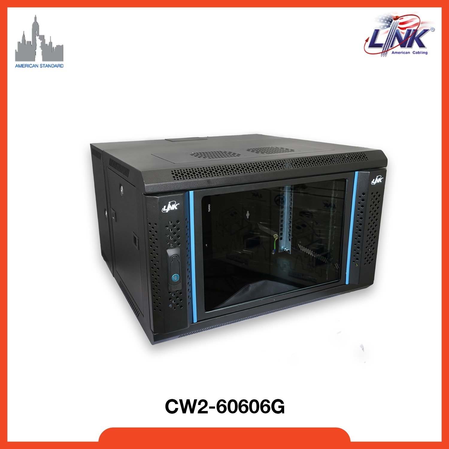 CW2-60606G 19” LINK TEMPERED GLASS WALL RACK 6U, Deep 60 cm., 2 Parts 60 x 60 x 37.0