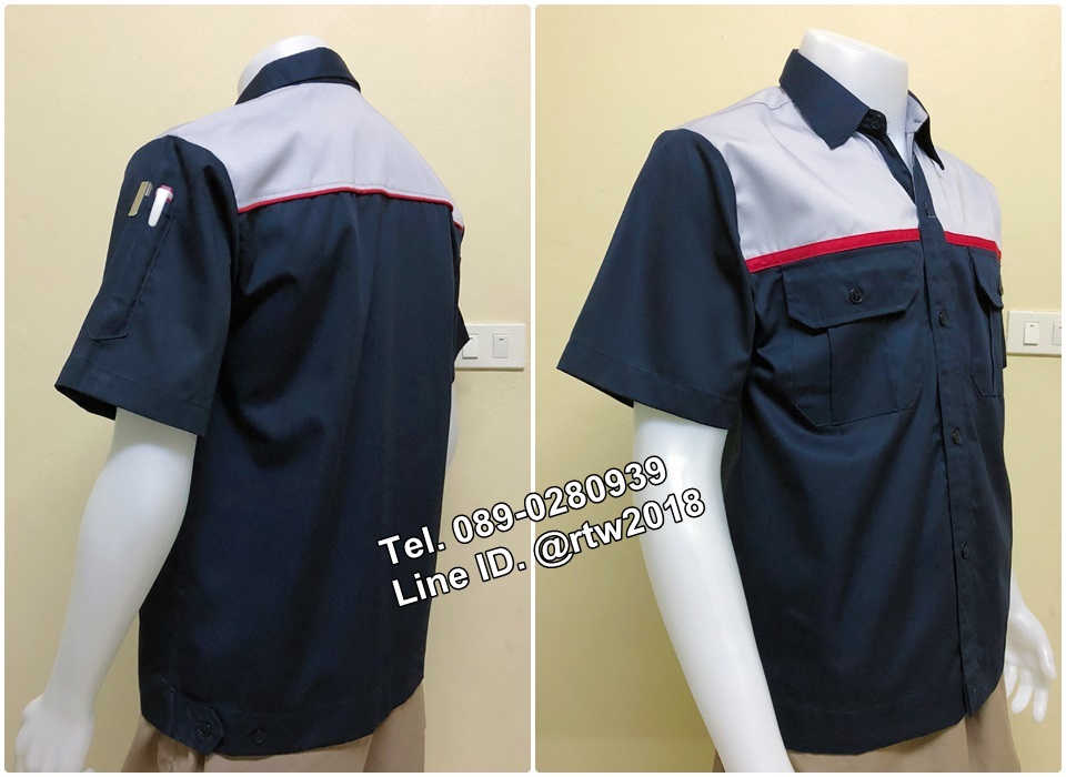 เสื้อช่างแขนสั้นแบบกรมอกเทากุ้นแดง (รหัส A29)