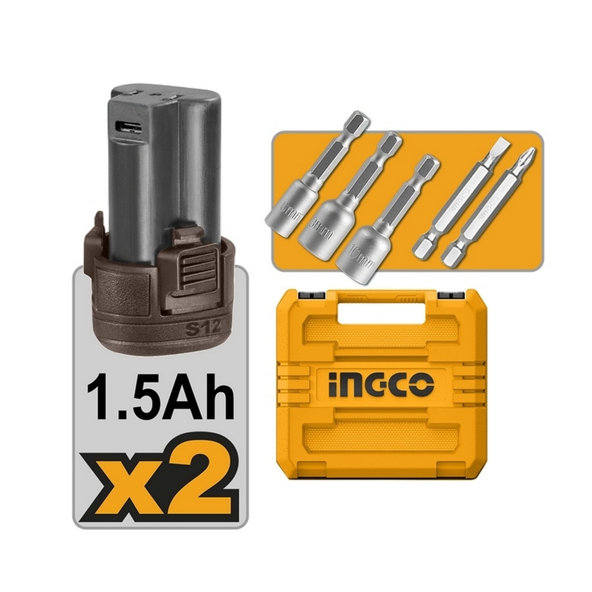 INGCO CIRLI12015 สว่านไขควงไร้สาย 1/4" 12V แบตx1