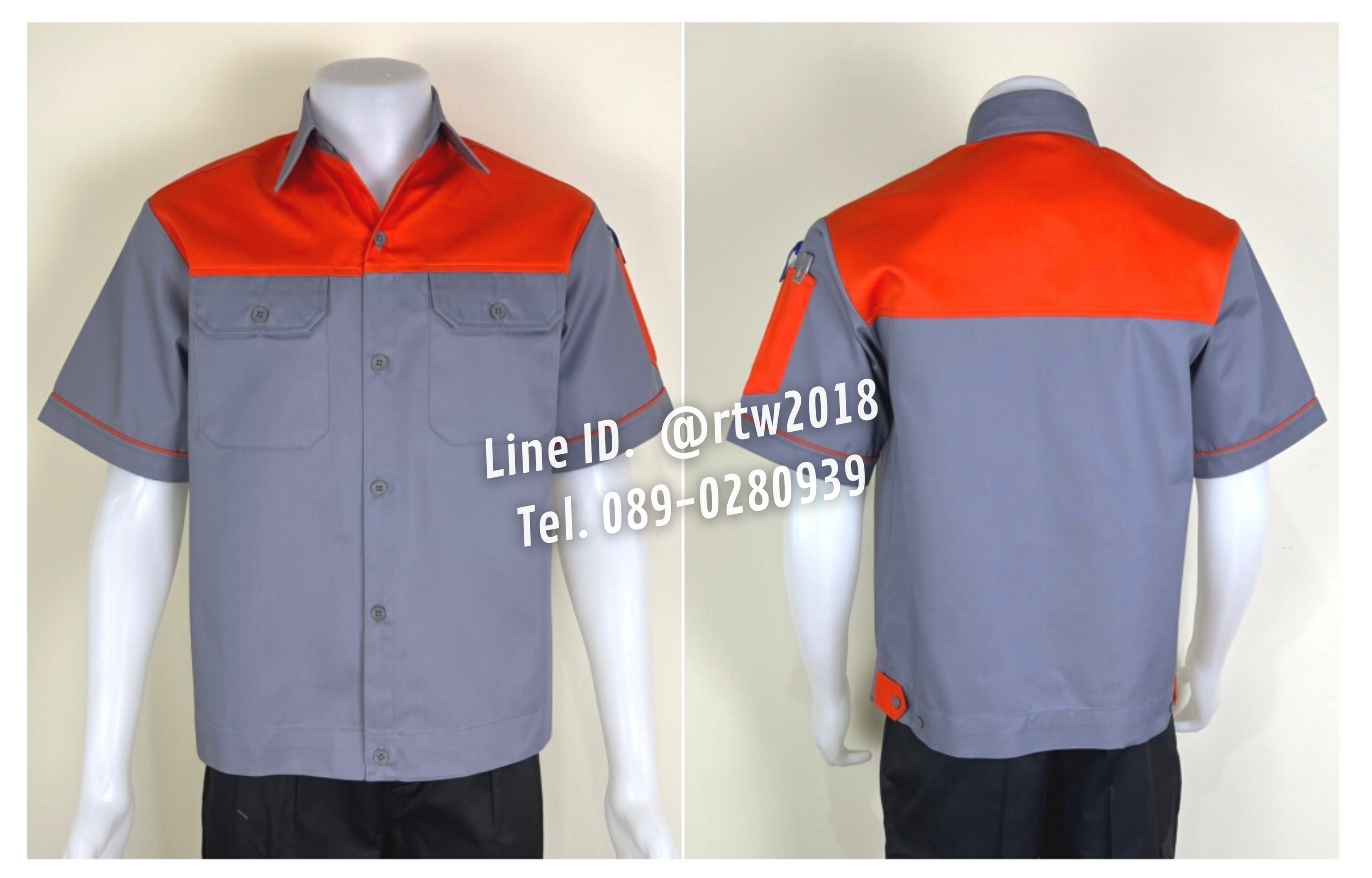 รหัส A22.5 : เสื้อช่างแขนสั้นผ้าคอมทวิวเทาอกส้ม
