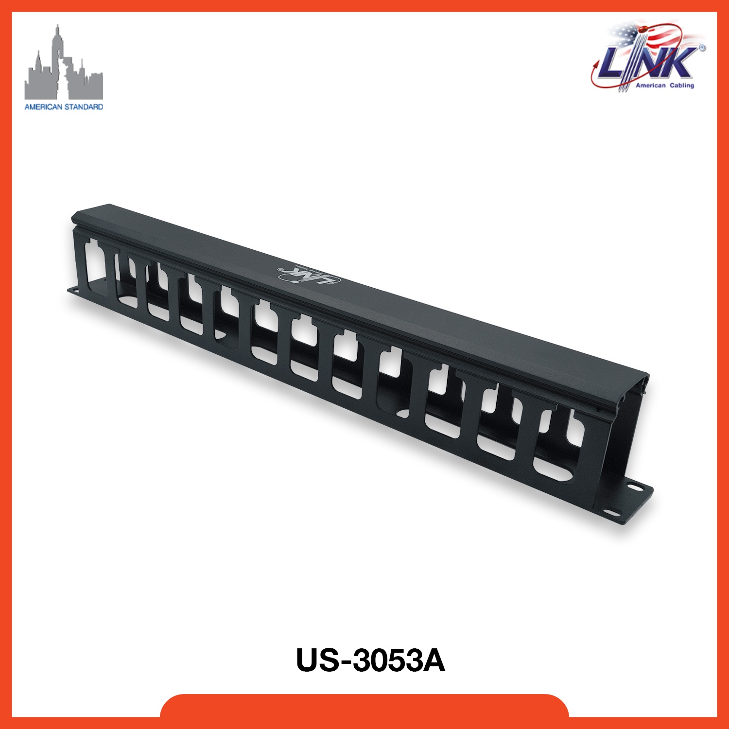 US-3053A Cable Management PANEL 1 U with Cover แผงจัดสายด้านหน้าแบบมีฝาครอบ