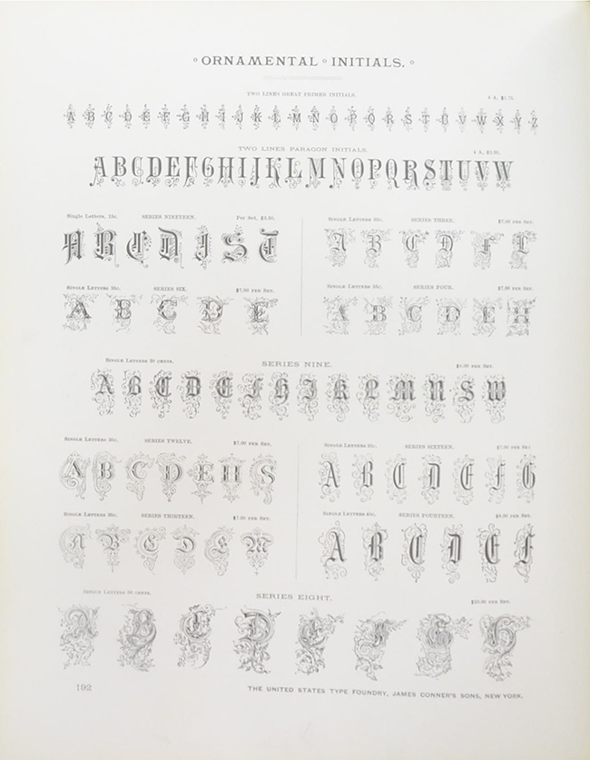 JAMES CONNER’S SONS ELEC TROTYPE SPECIMENS 1888