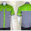 รหัส A25.5 : เสื้อช่างแขนสั้นผ้าคอมทวิวสีเทาอก+แขนเขียวอ่อน (กุ้นขาว)