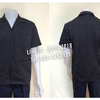 รหัส A1.10 : เสื้อช่างแขนสั้นผ้าคอมทวิวสามกระเป๋าสีดำล้วน