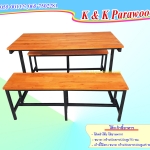 โต๊ะอาหารพร้อมม้านั่ง แบบไม้ระแนง