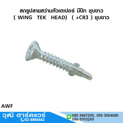 สกรูปลายสว่านหัวเตเปอร์ มีปีก ชุบขาว