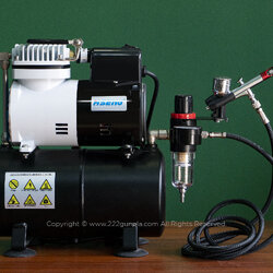 ปั๊มลมแอร์บรัช HSENG รุ่น AF-186 แบบมีถังพักลมขนาด 3 ลิตร มีพัดลมระบายความร้อนในตัว [ HSENG Airbrush Compressor Kit 186 ( AF,HS186 ) ]